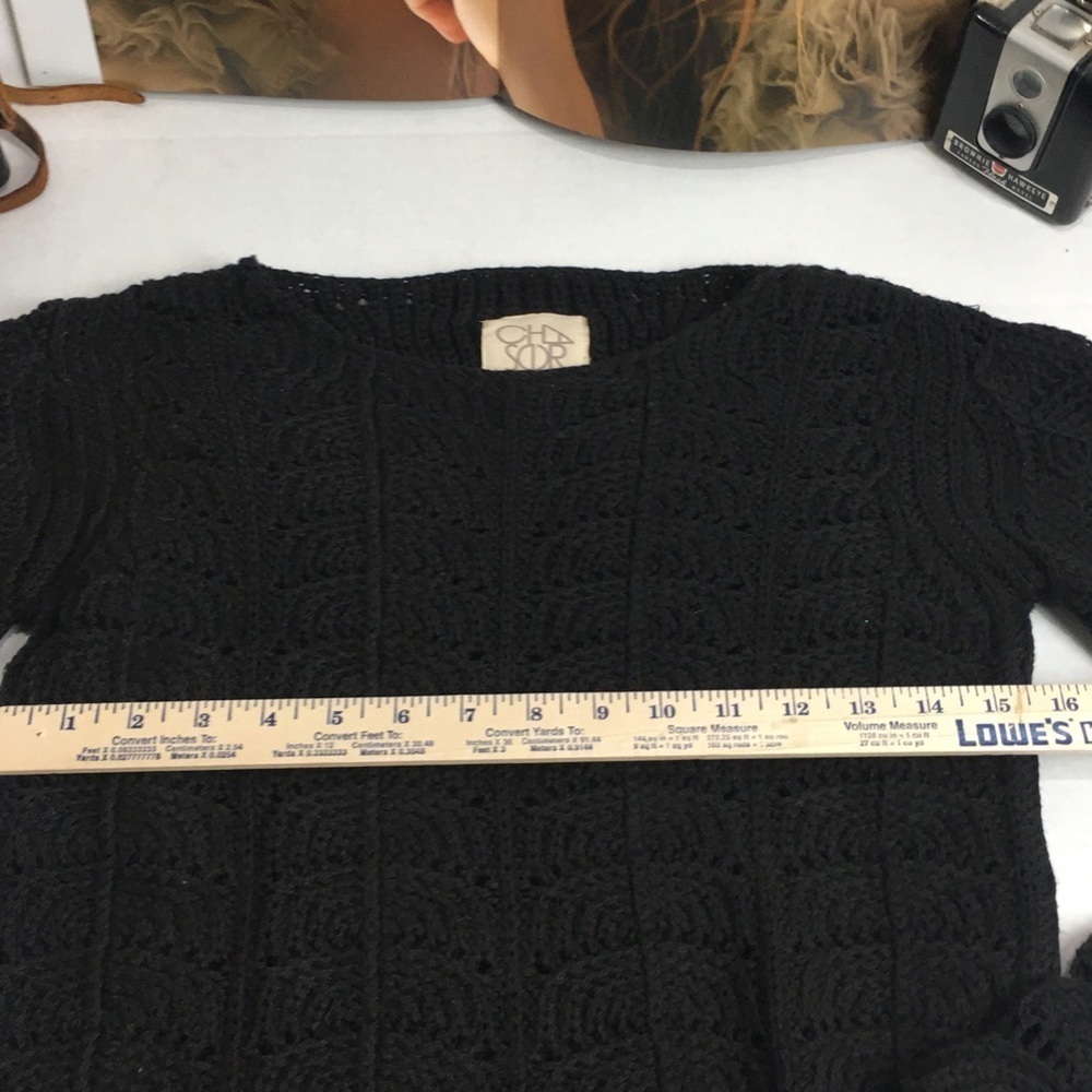 Black Open Knit Scalloped Hem Sweater | Cottagecore Coastal Minimalist · Cha Sor - Picture 8 of 11